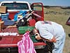 Bill Wagner shows how to shampoo at remote camp